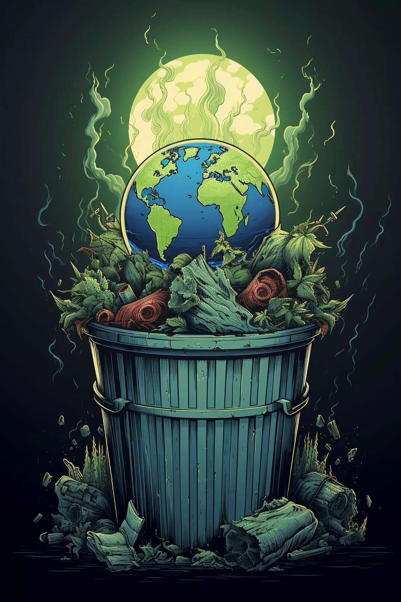 Digitale Kunst, die einen Papierkorb beinhaltet.